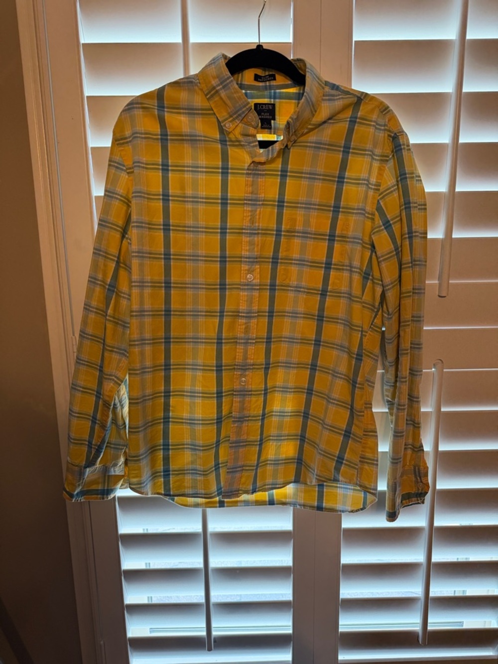 J. Crew Men's Yellow and Blue Plaid Button-Down Shirt